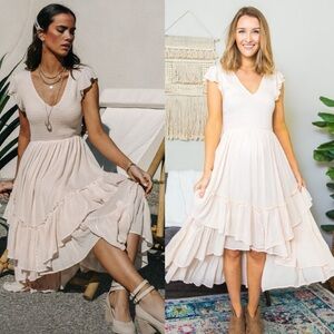 Light Beige Dress hi low Ruffle Sz M